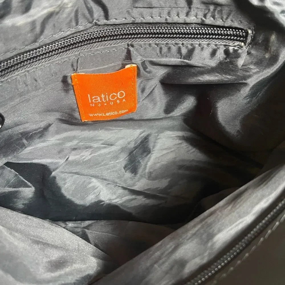 Latico Classic Black Leather Messenger Bag silver tone hardwares.